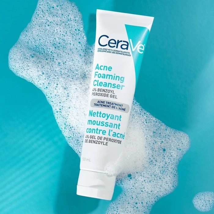 CeraVe Acne Foaming Cream Cleanser Effective 4% Benzoyl Peroxide Treatment, Hyal