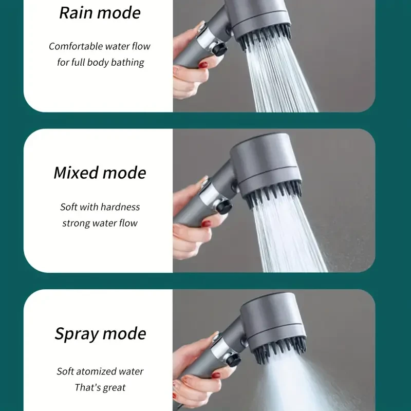 1pc Pressurized Handheld Shower Head, 3 Modes Adjustable Water Output Shower Hea