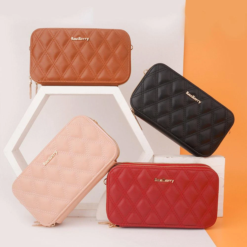 “Korean Style Women’s Cellphone Purse with Diamond Motif – PU Leather Shoulder B