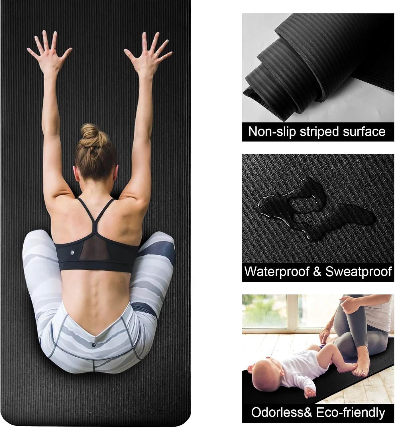 SKY-TOUCH Yoga Mat Non Slip, Yoga Mat with Strap Included 10mm Thick Exercise Ma