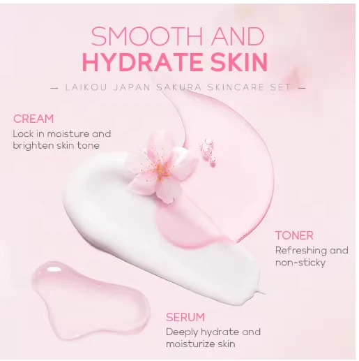 LAIKOU Japan Sakura Skin Care Set Serum Rejuvenating Cream Glowing Moisturizer F