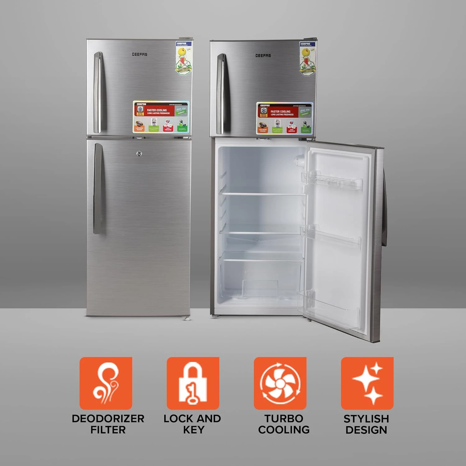 200L Gross/130L Net Capacity, Double Door Defrost Refrigerator With Grip Handle,