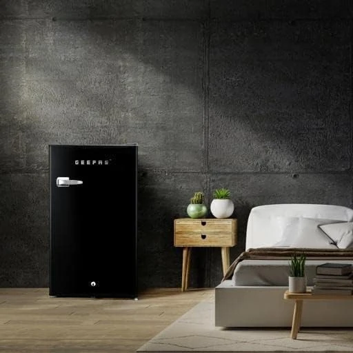 Geepas GRF1212BXE Single Door Mini Defrost Refrigerator-| Mini Fridge in Retro D