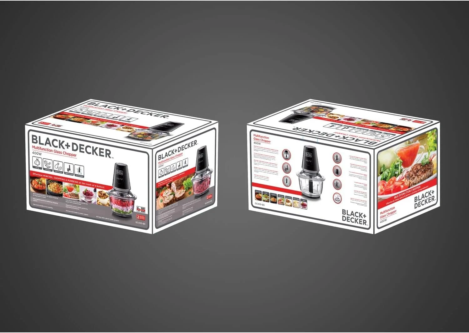 BLACK+DECKER Multi-Function Glass Chopper & Mincer, 400W, XXL 1.2L Bowl, 4-Blade