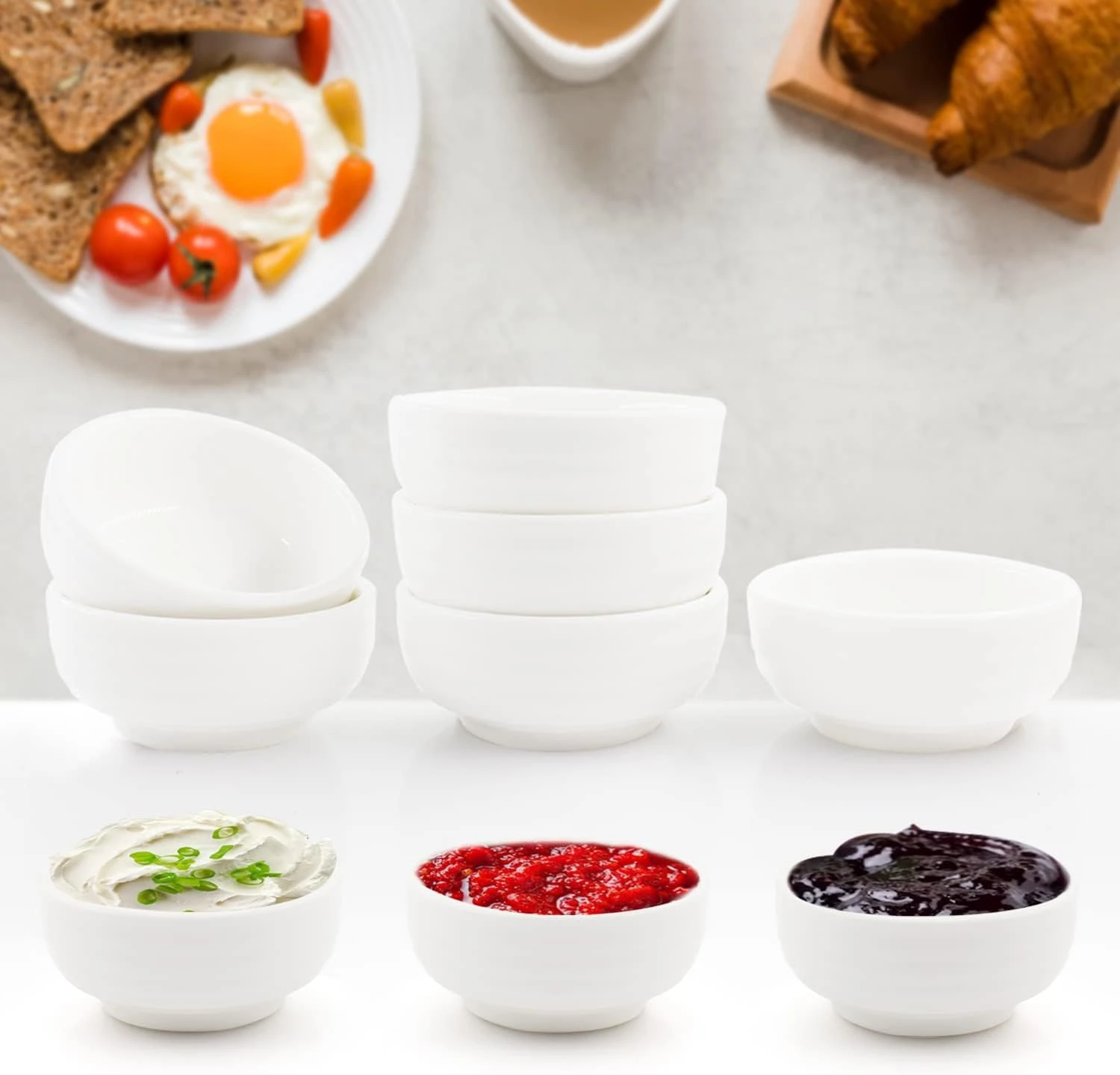 DRAONGYE Ultra-Strong Ceramic Dip Bowls Set, Mini Bowl Soy Sauce Plate, Condimen