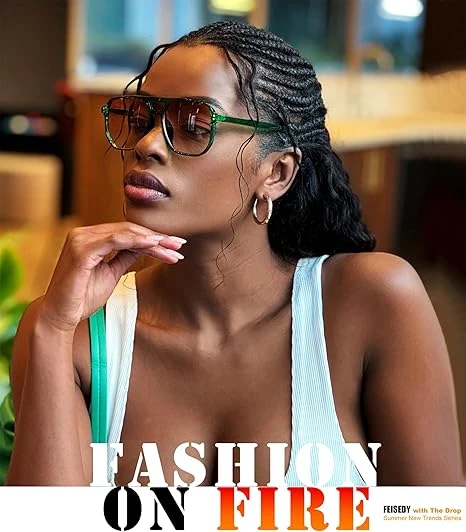 FEISEDY Retro Square Sunglasses Women Men 70s Vintage Trendy Plastic Frame Sun G