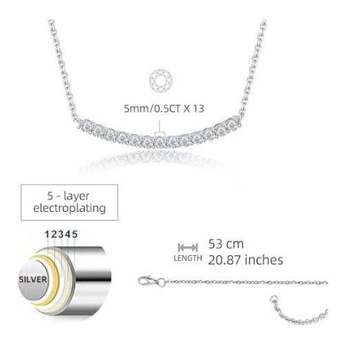 Ladies' Moissanite necklace, 925 silver plated with 18K white gold, 0.5CT lab-cr