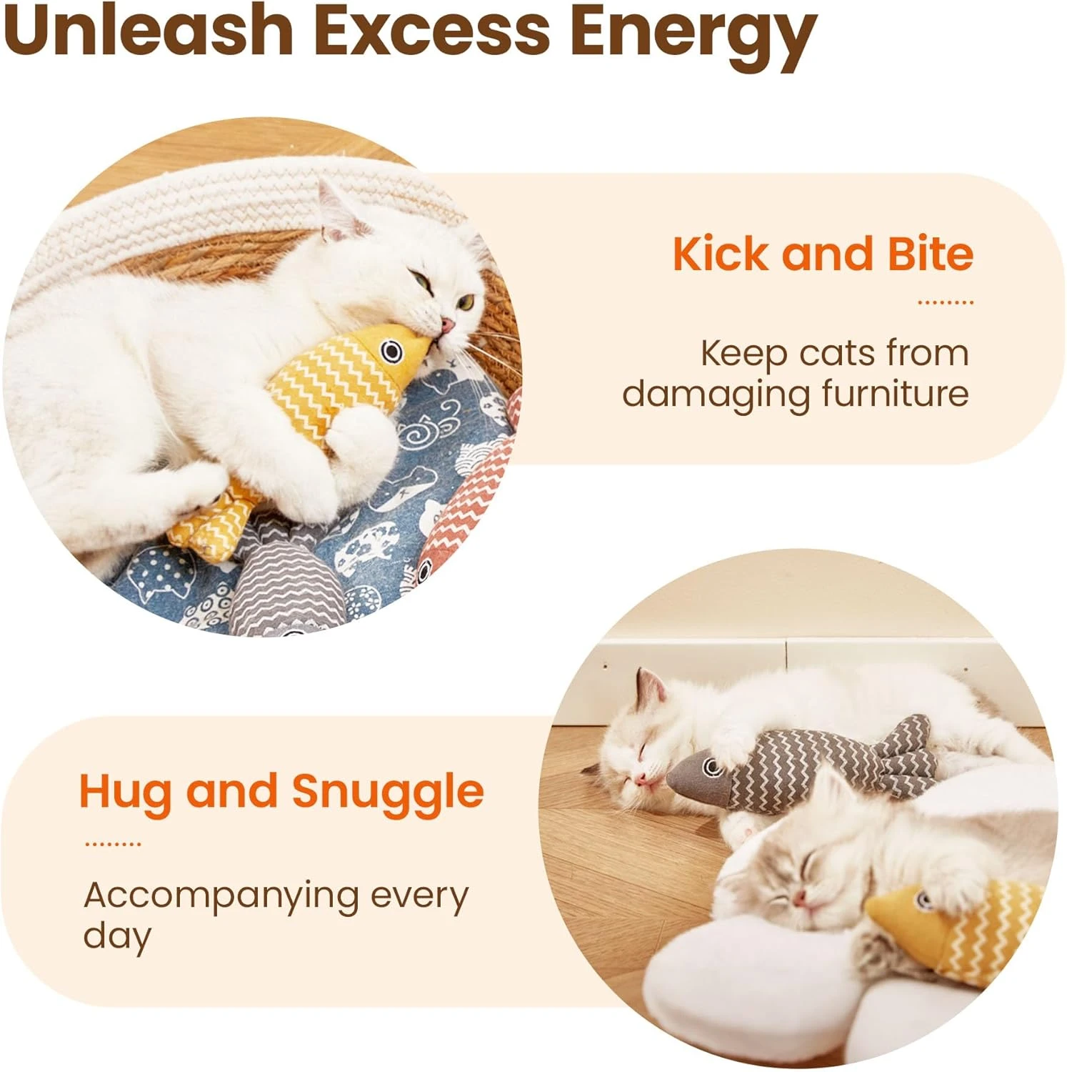 Potaroma Cat Toys Fish, 3 Pack Crinkle Sound Catnip Toys Bite Resistant Linen, I