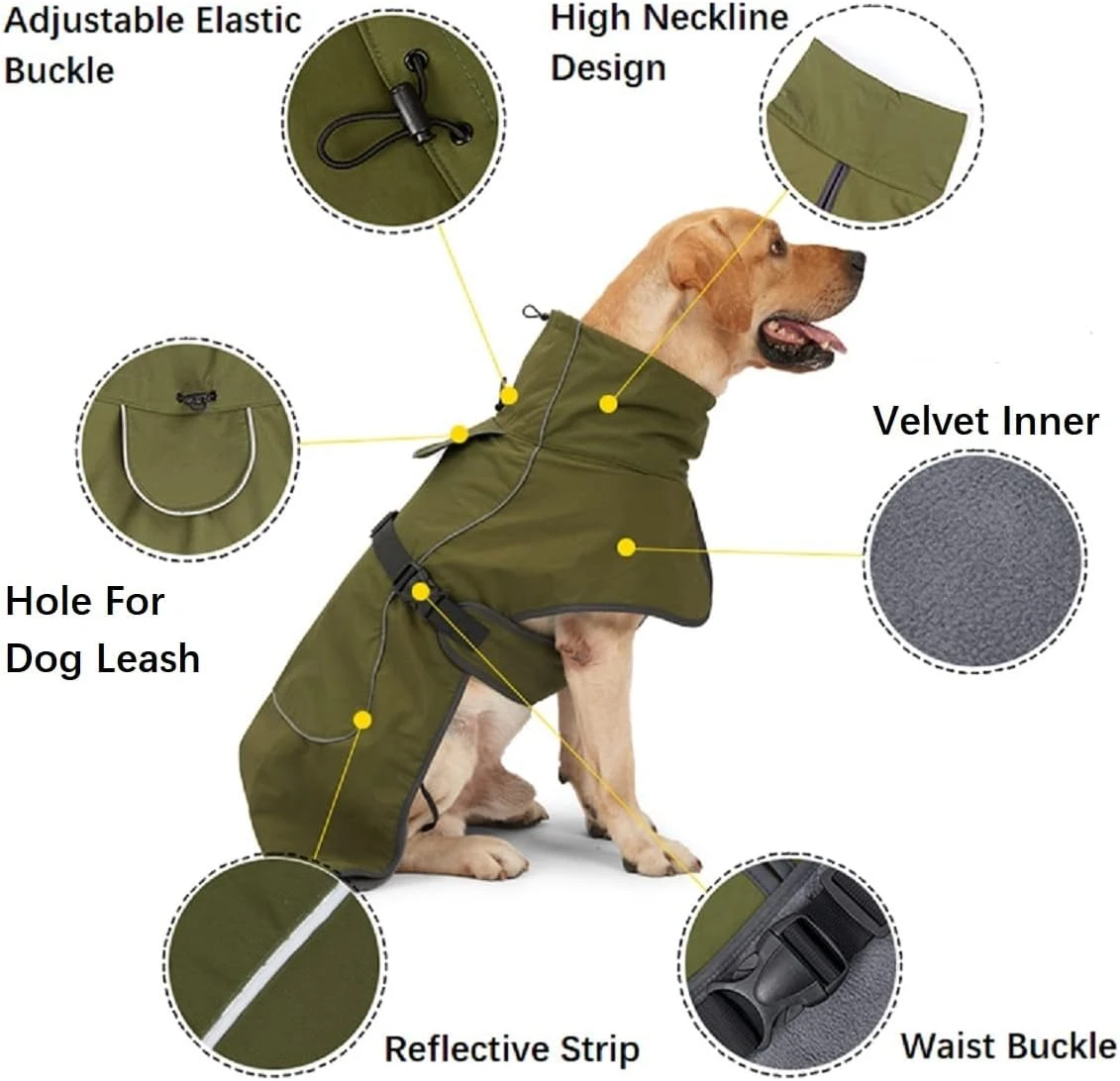 ODSSDAPU Dog Raincoat - Waterproof Dog Winter Jackets Windproof Coat with Velvet