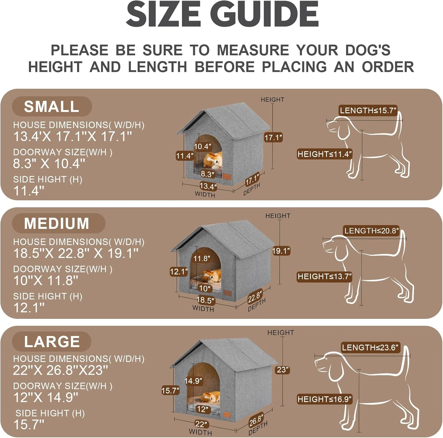 NUROMY Indoor Dog House with Washable Plush Cushion, Medium Size for Dogs Under 