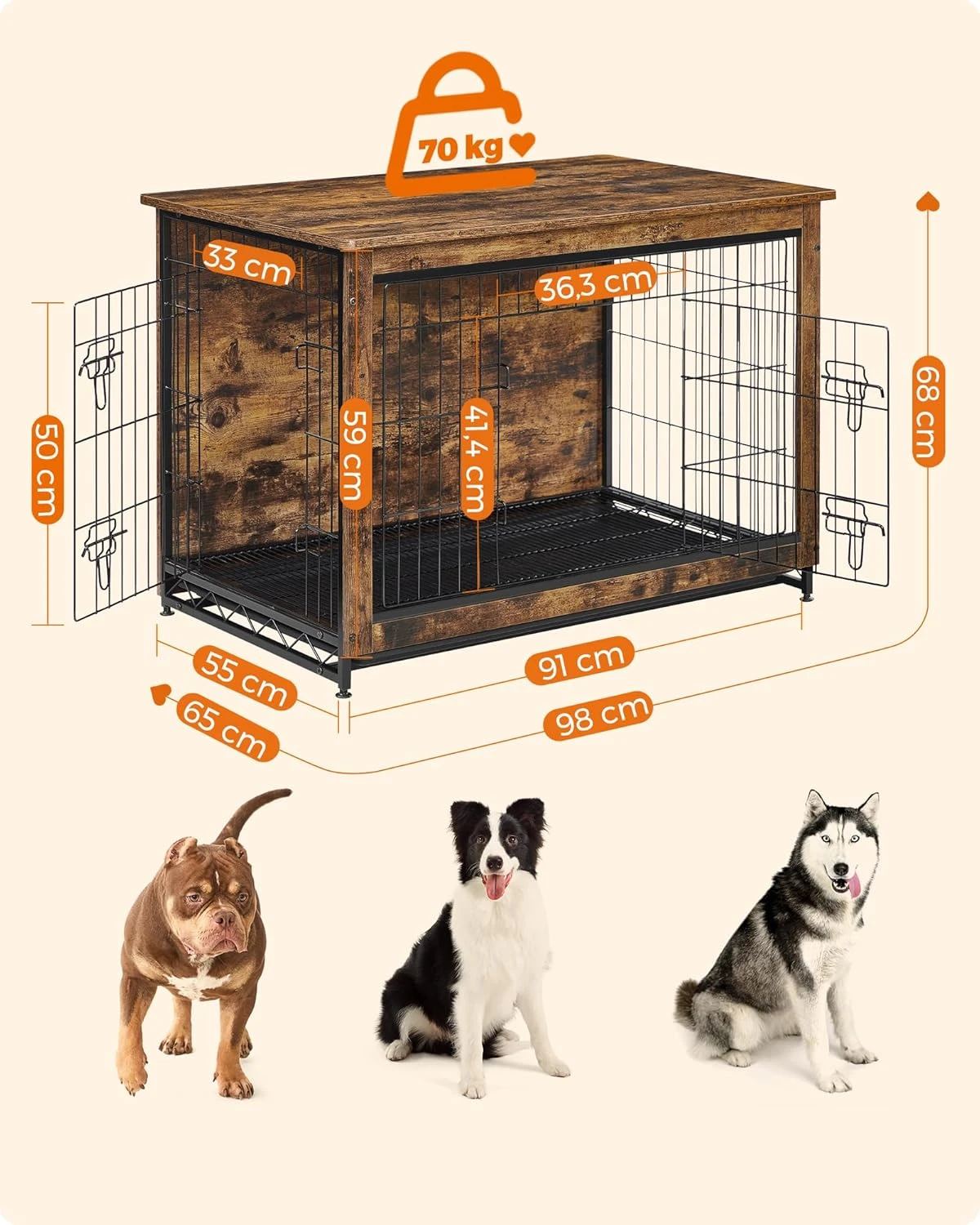 Feandrea Dog Cage Furniture, Side Table, Dog Crate, Modern Indoor Dog Kennel for
