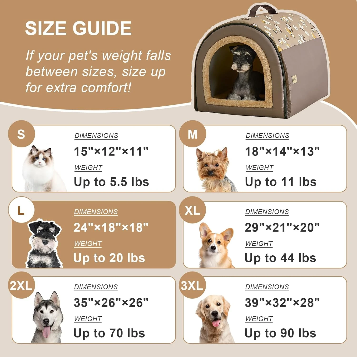 Jiupety Cozy Pet Bed House, 2 in 1 Pet House, L Size for Medium Dog, Warm Cave S