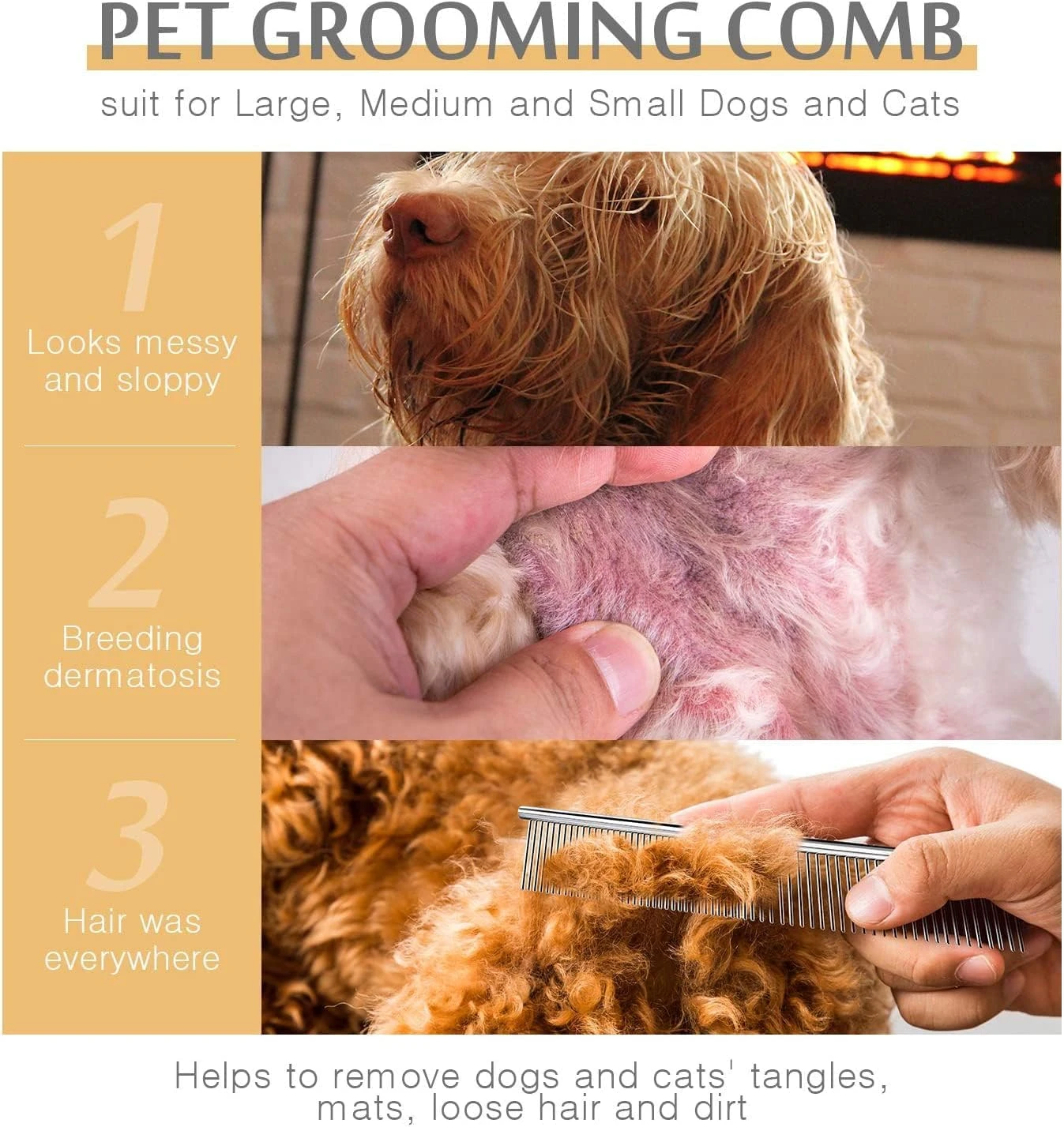 Dog Combs for Grooming, Metal Cat Comb for Removing Tangles and Knots, Professio