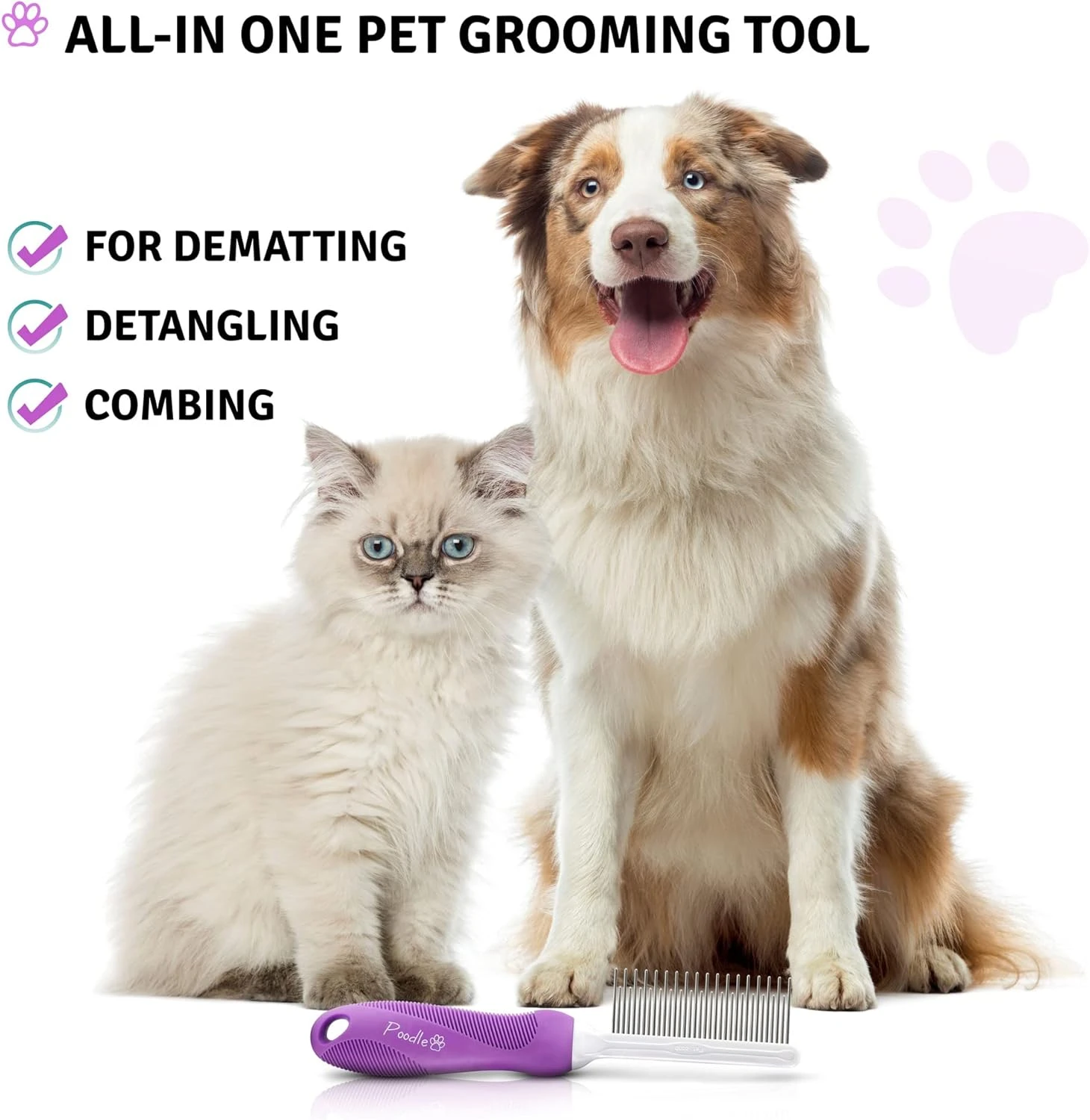 Detangling Pet Comb with Long & Short Stainless Steel Teeth for Removing Matted 