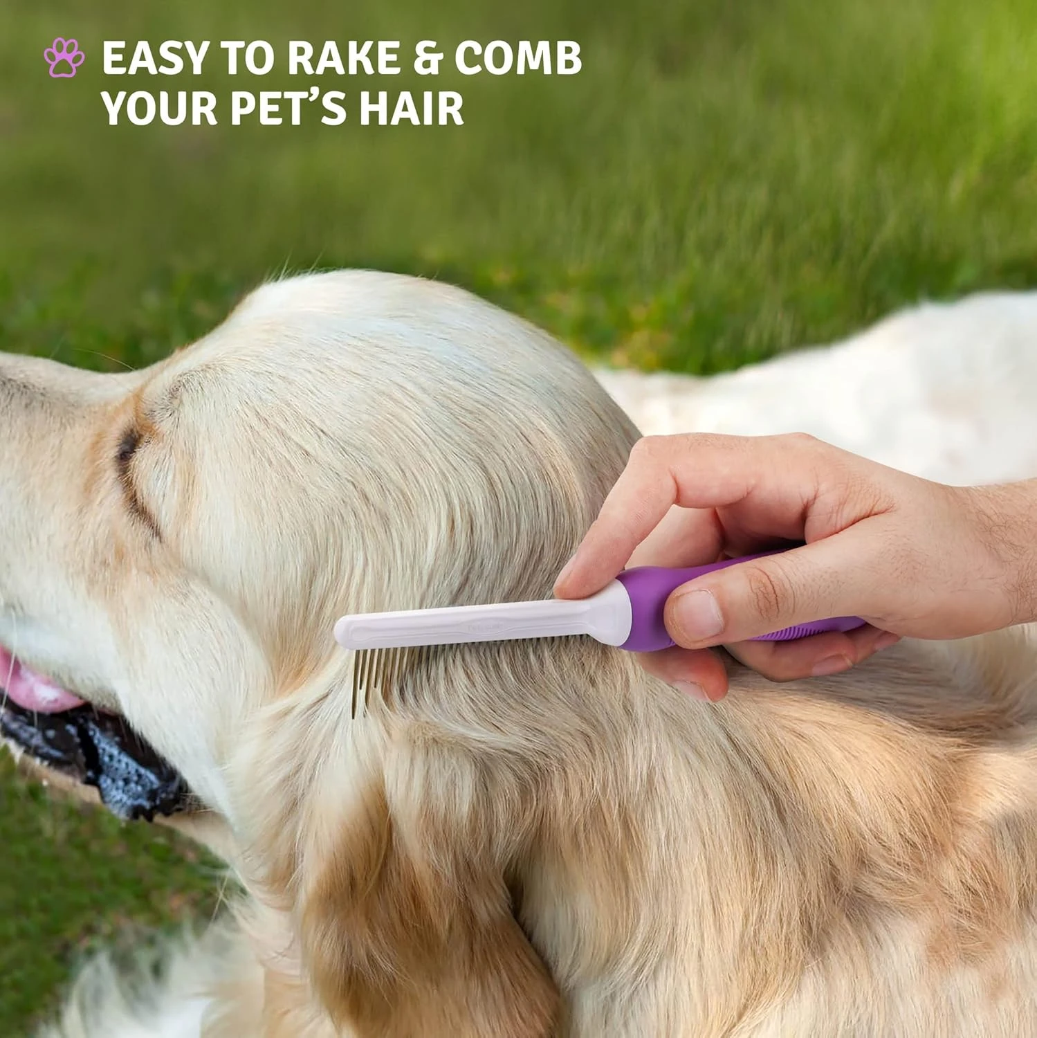 Detangling Pet Comb with Long & Short Stainless Steel Teeth for Removing Matted 