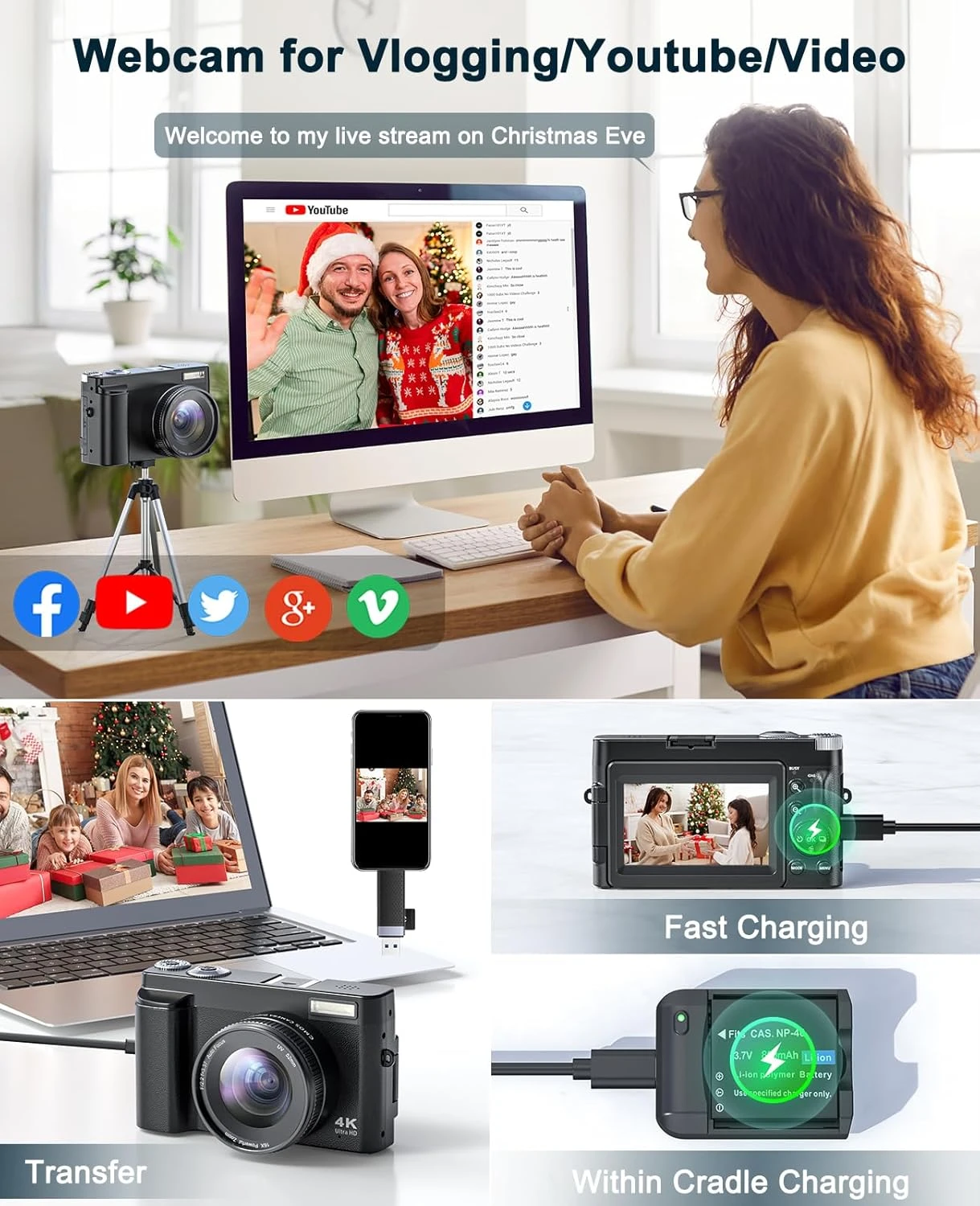 4K Digital Camera for Photography and Video, Autofocus Anti-Shake 48MP Vlogging 