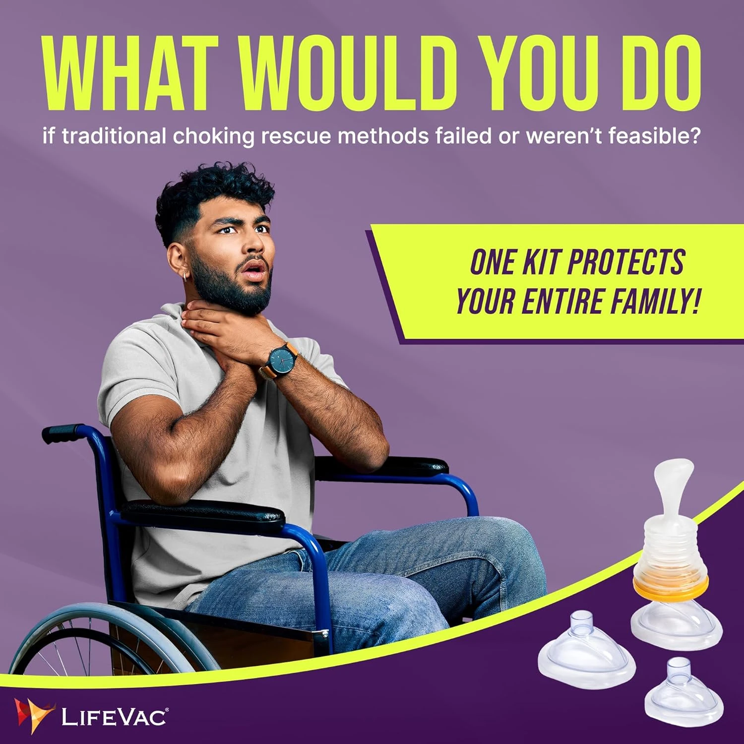 LifeVac Yellow Travel Kit - First Aid Kit, Portable Airway Suction Device | Anti