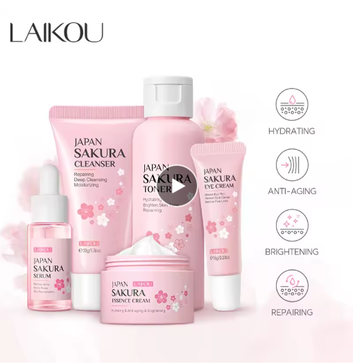 LAIKOU Japan Sakura Skin Care Set Serum Rejuvenating Cream Glowing Moisturizer F