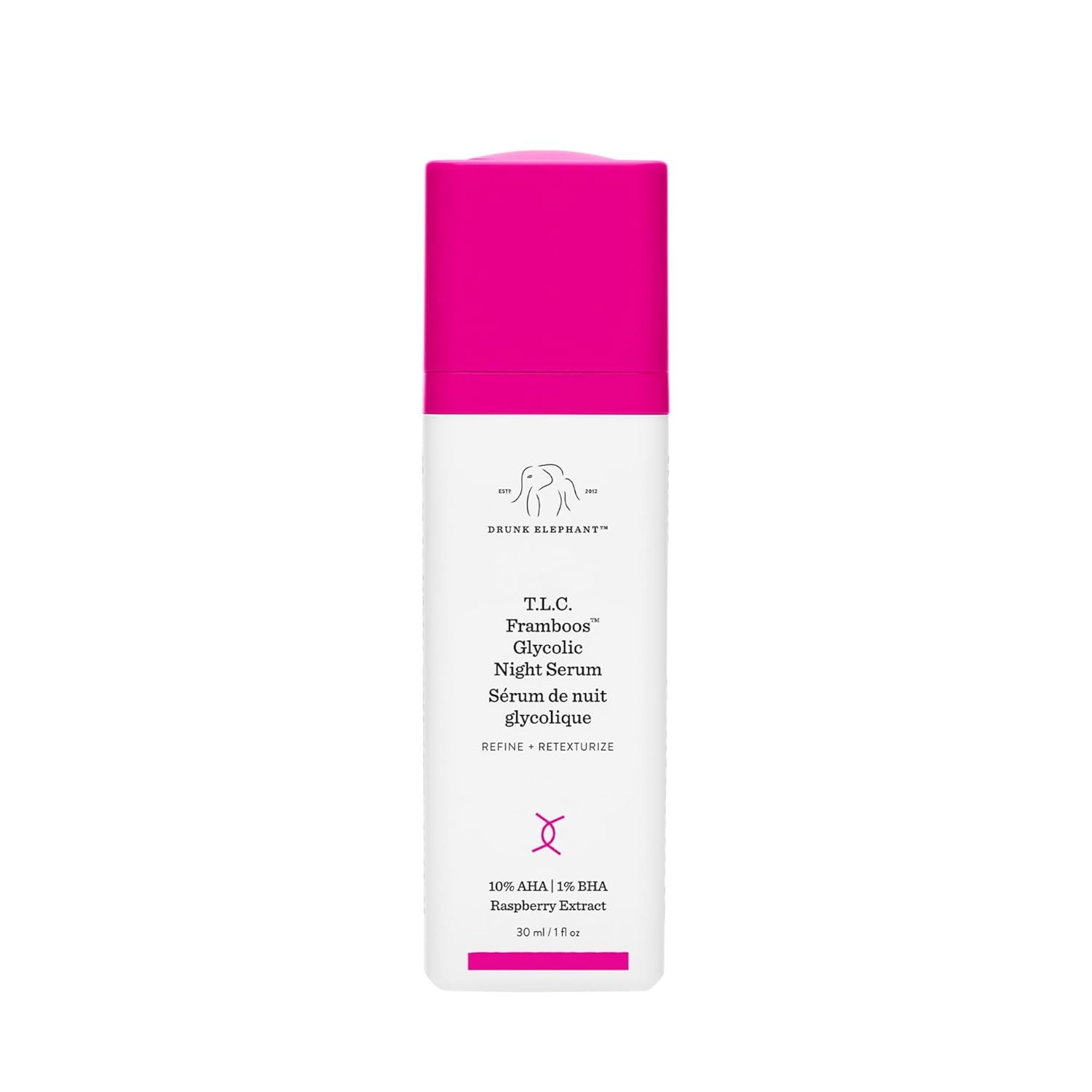 Drunk Elephant T.L.C. Framboos Glycolic Serum – Exfoliating AHA/BHA Serum for Smoother Skin Texture & Clear Pores – Clean, Cruelty-Free, Fragrance-Free, Dermatologist-30Ml