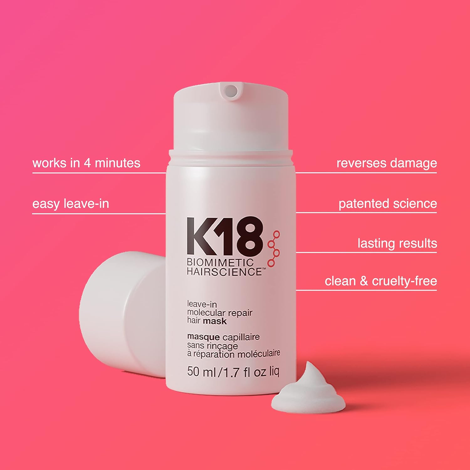 K18 Leave-In Molecular Hair Mask – Repairs Dry, Damaged & Chemically Treated Hai