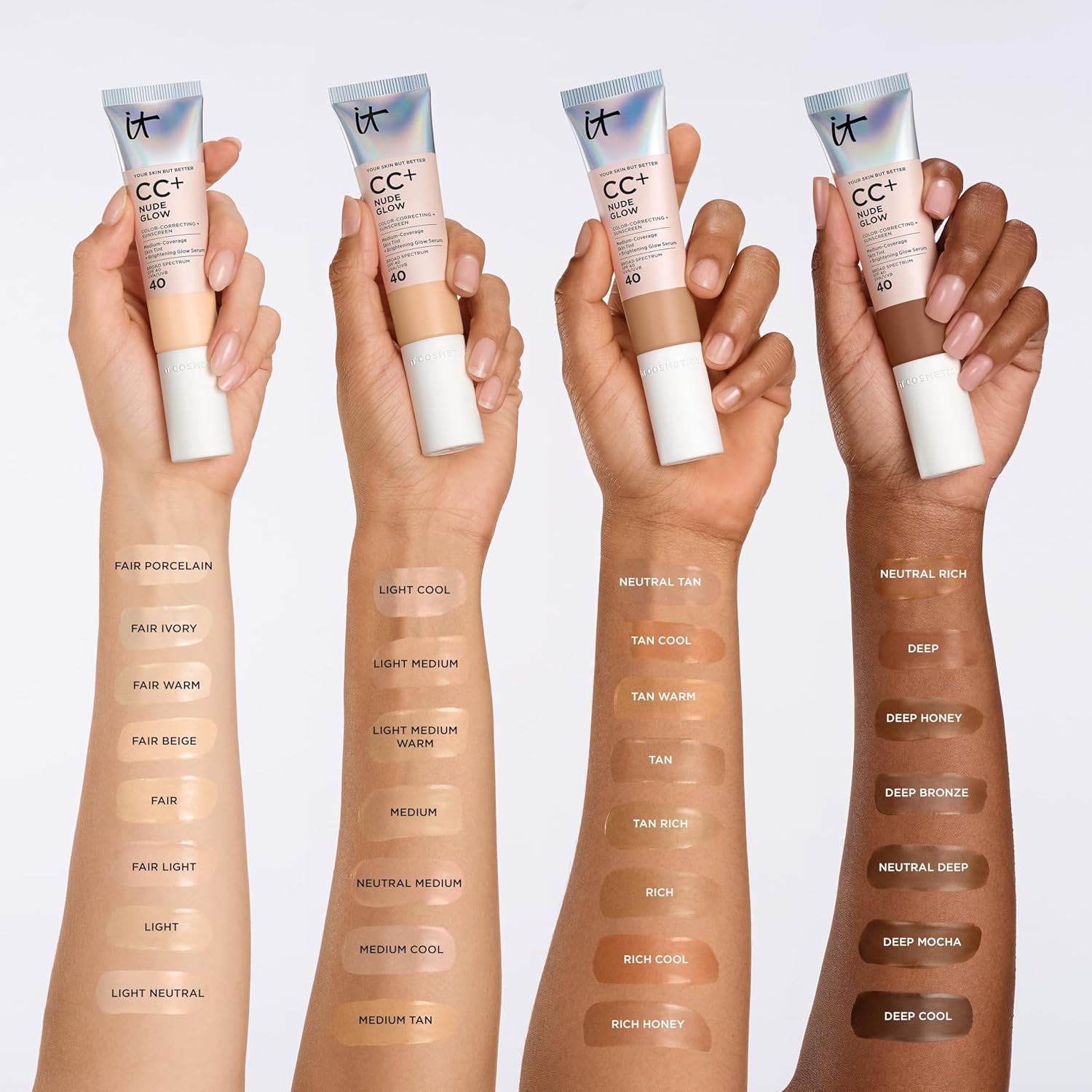 IT Cosmetics CC+ Nude Glow Foundation SPF 40 – Medium Coverage, Brightening Glow