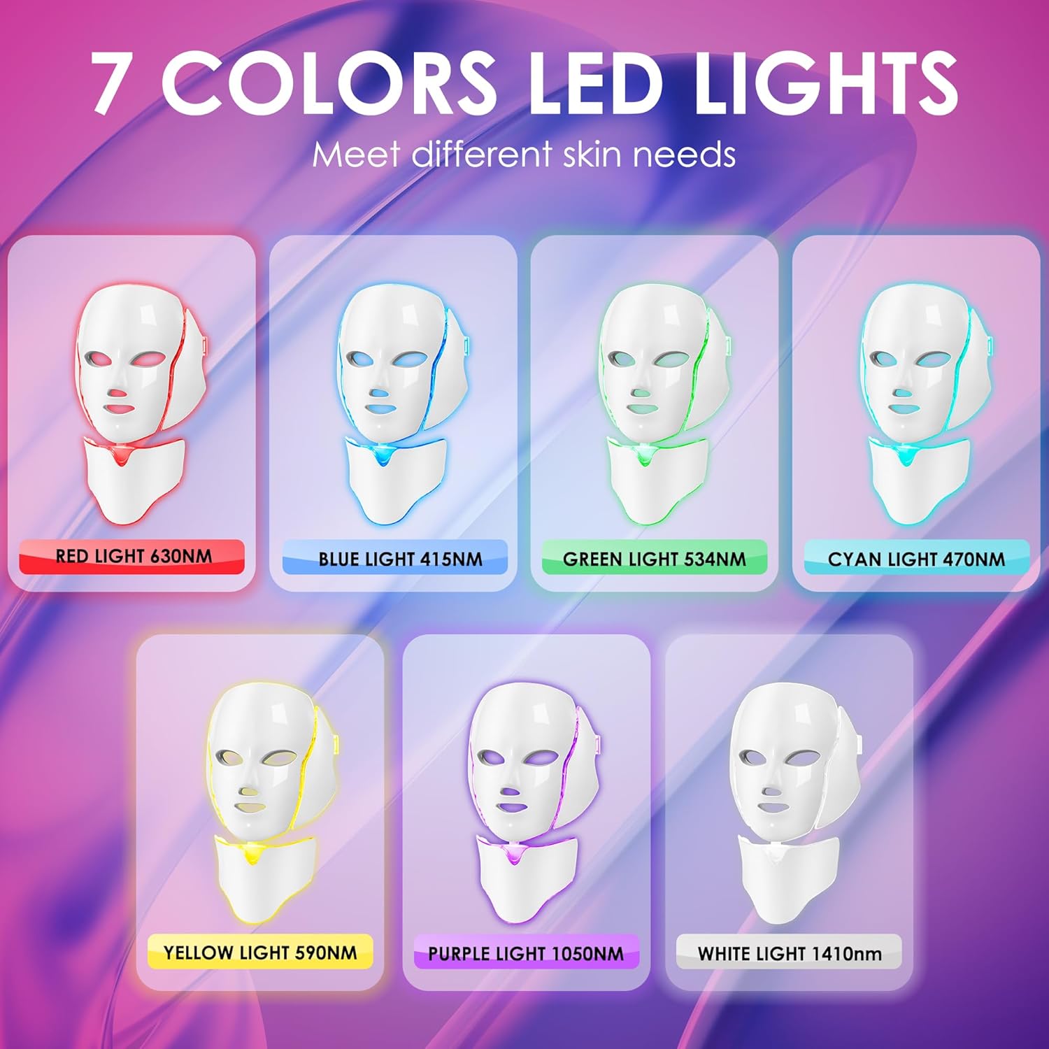 Red Light Therapy LED Face Mask for Face – 7-in-1 Color Light Therapy Mask for F