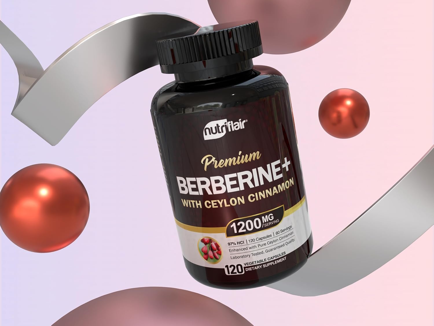 NutriFlair Berberine 97% HCl with Ceylon Cinnamon – High-Potency Blood Sugar & M