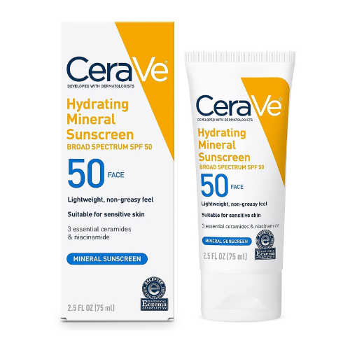 CeraVe 100% Mineral Sunscreen SPF 50 for Face – Oil-Free, Travel Size 2.5 oz wit