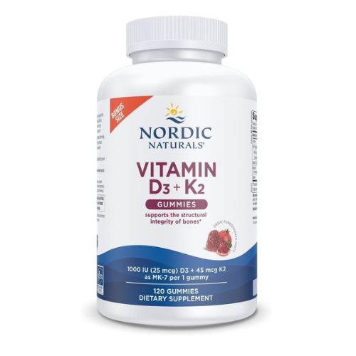 Nordic Naturals Vitamin D3 + K2 Gummies Pomegranate Flavor – 1000 IU D3 & 45 mcg