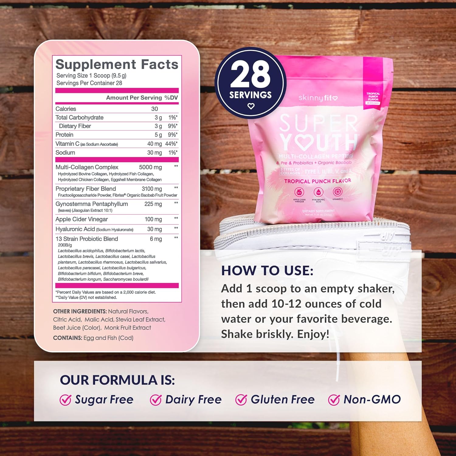 SkinnyFit Super Youth Collagen for Women – Multi Collagen Peptides Powder with P