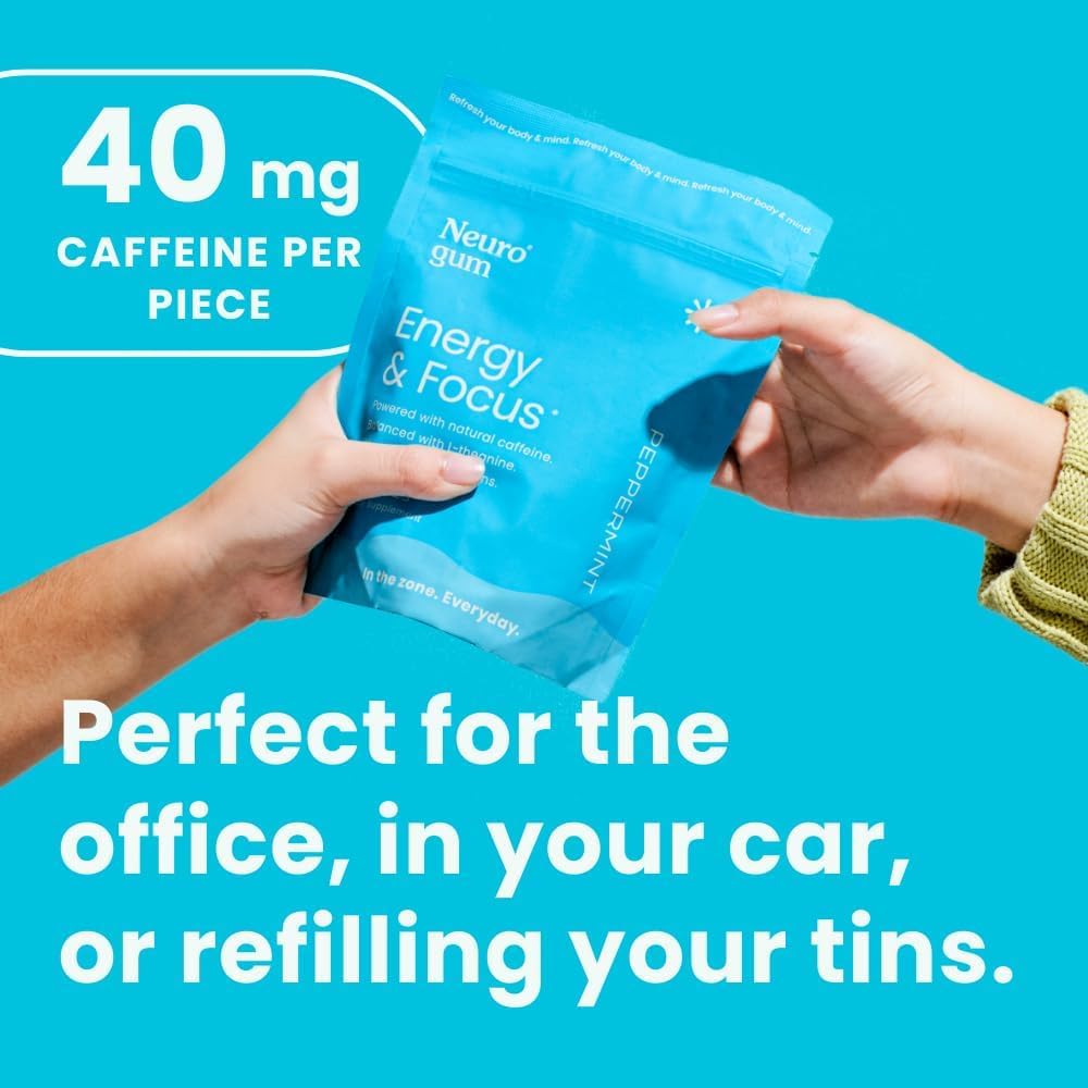 Neuro Energy & Focus Gum – 40mg Natural Caffeine with L-Theanine & B Vitamins fo