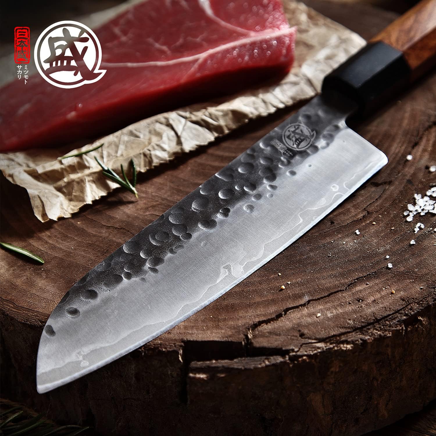 MITSUMOTO SAKARI 7-Inch Santoku Chef Knife – Hand-Forged Japanese Kitchen Knife,