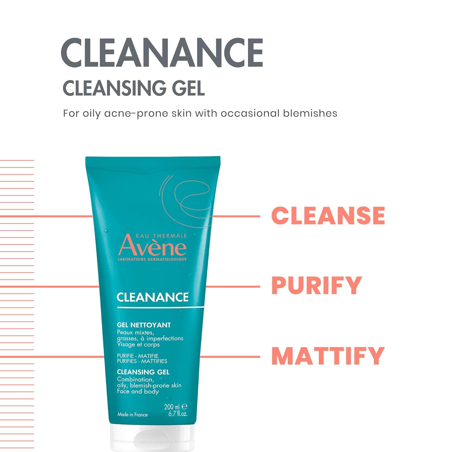 Avène Cleanance Cleansing Gel – Soap-Free Cleanser for Acne-Prone & Oily Skin, F