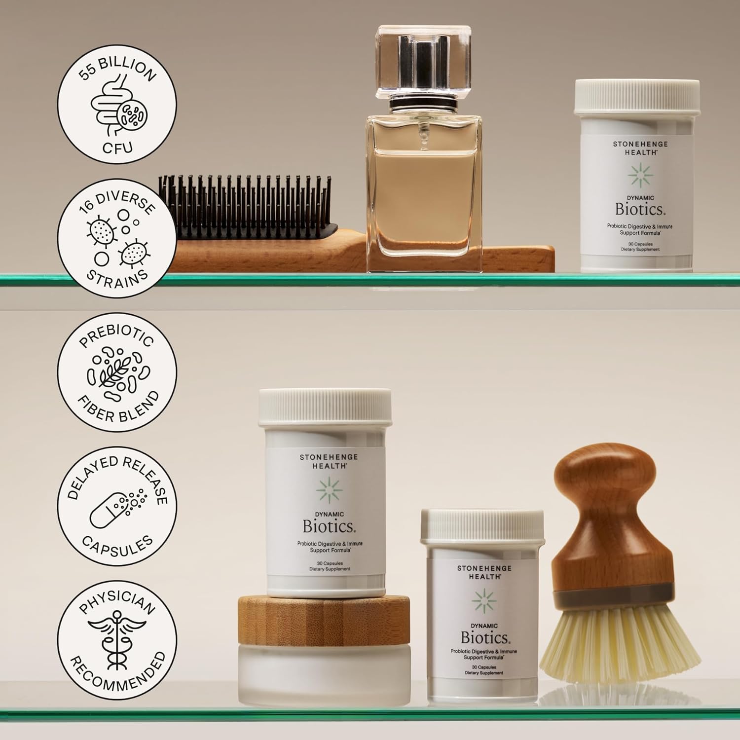 Stonehenge Health Probiotics – 55 Billion CFU, 16 Strains with Prebiotics & Synb