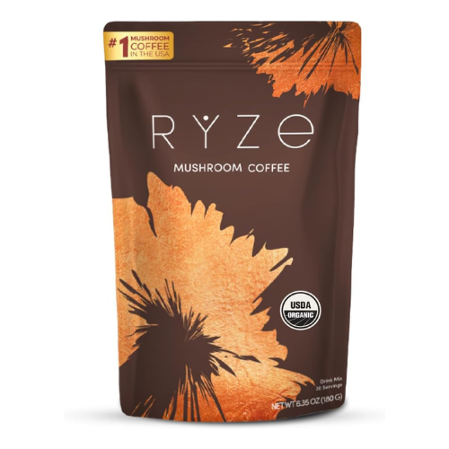 RYZE SUPERFOODS Mushroom Coffee – USDA Organic Instant Coffee with 6 Adaptogenic