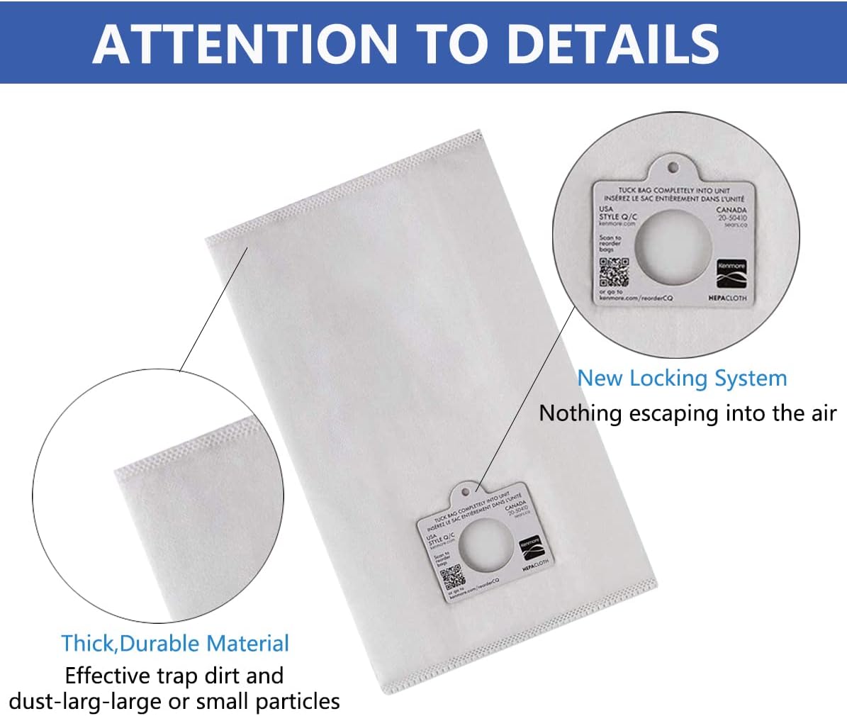 Kenmore 53292 Type Q HEPA Canister Vacuum Bags | 6-Pack Replacement | Compatible