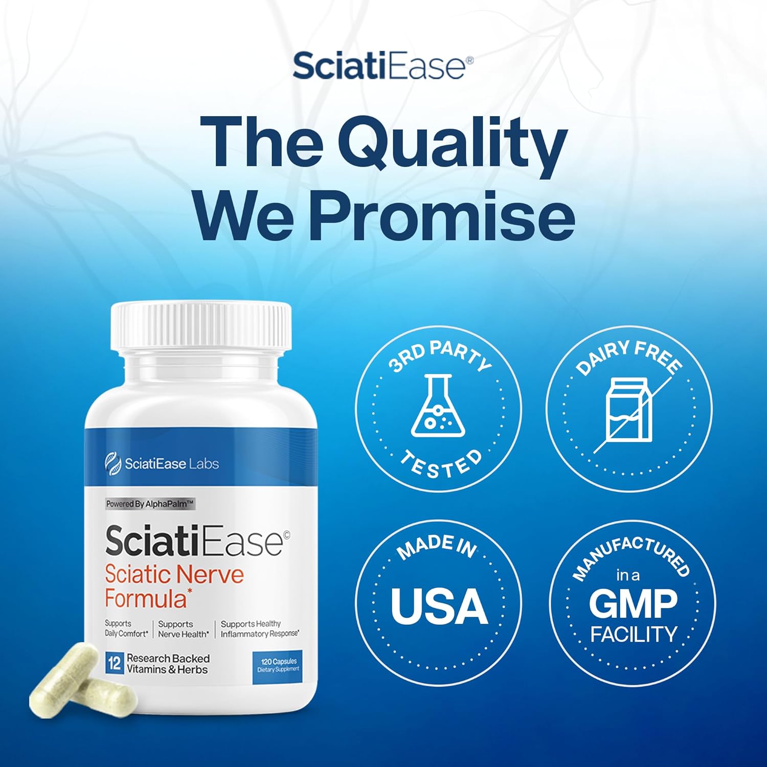 SciatiEase Sciatic Nerve Health Supplement – Nerve Support Formula with AlphaPal