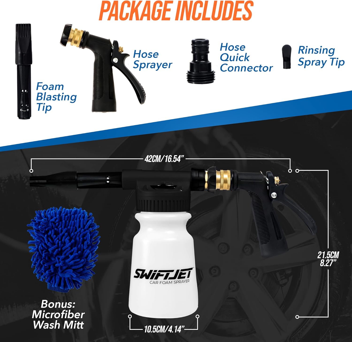 SwiftJet Car Wash Foam Gun + Microfiber Wash Mitt – Garden Hose Foam Sprayer Kit