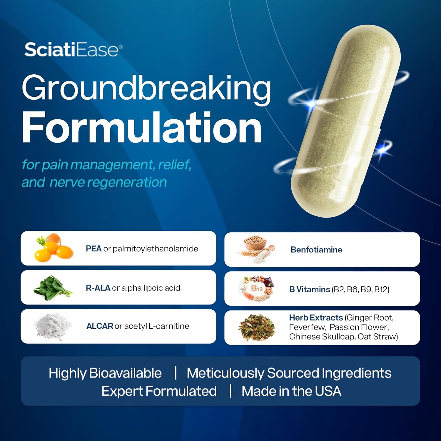 SciatiEase Sciatic Nerve Health Supplement – Nerve Support Formula with AlphaPal