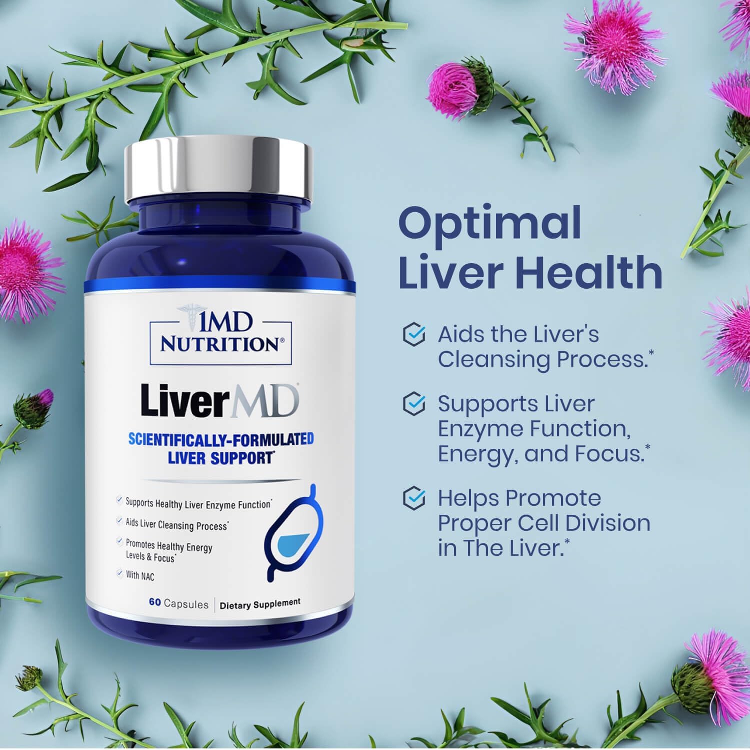 1MD Nutrition LiverMD – Liver Support Supplement with Siliphos Milk Thistle & NA