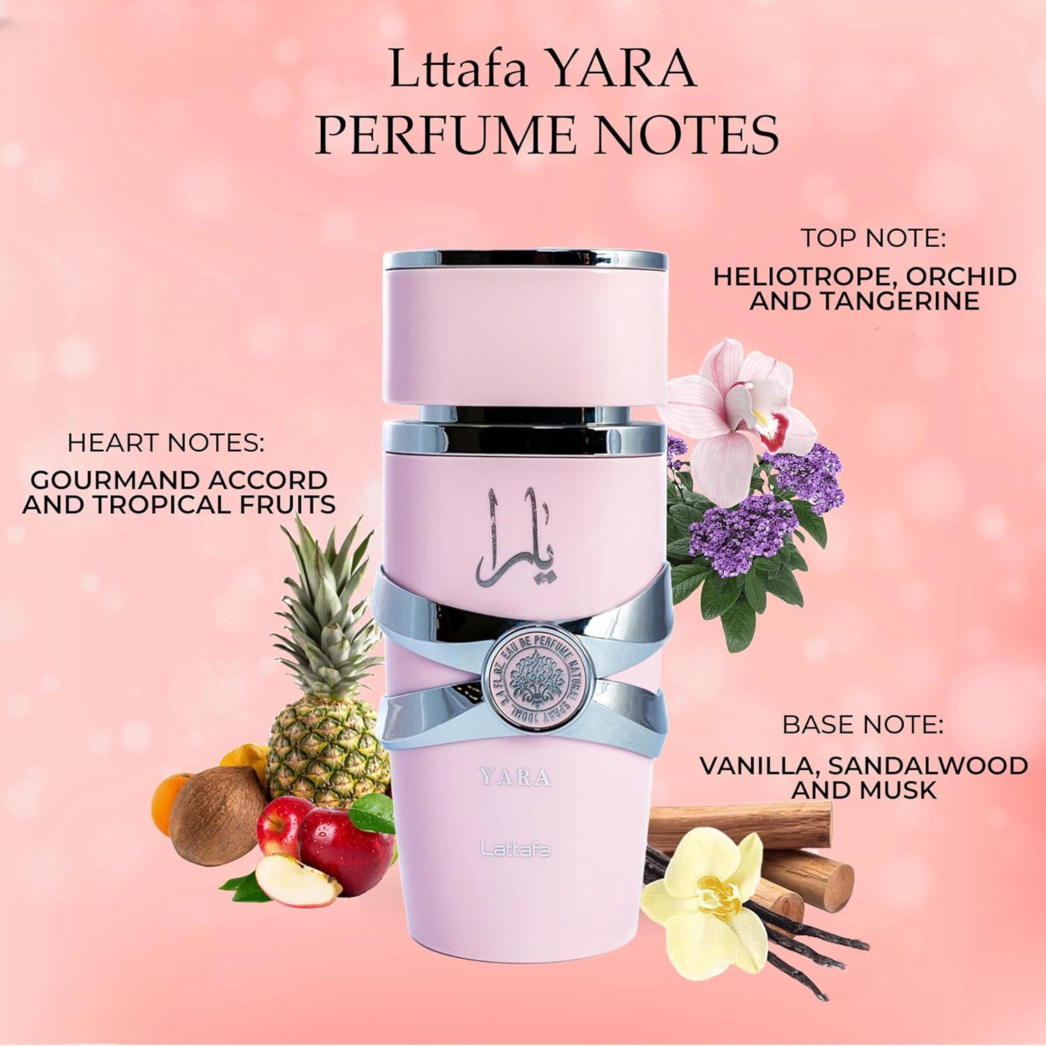 Yara Pink Eau De Parfum for Women, 100ml (3.4 fl oz) – Long-Lasting Floral & Fru
