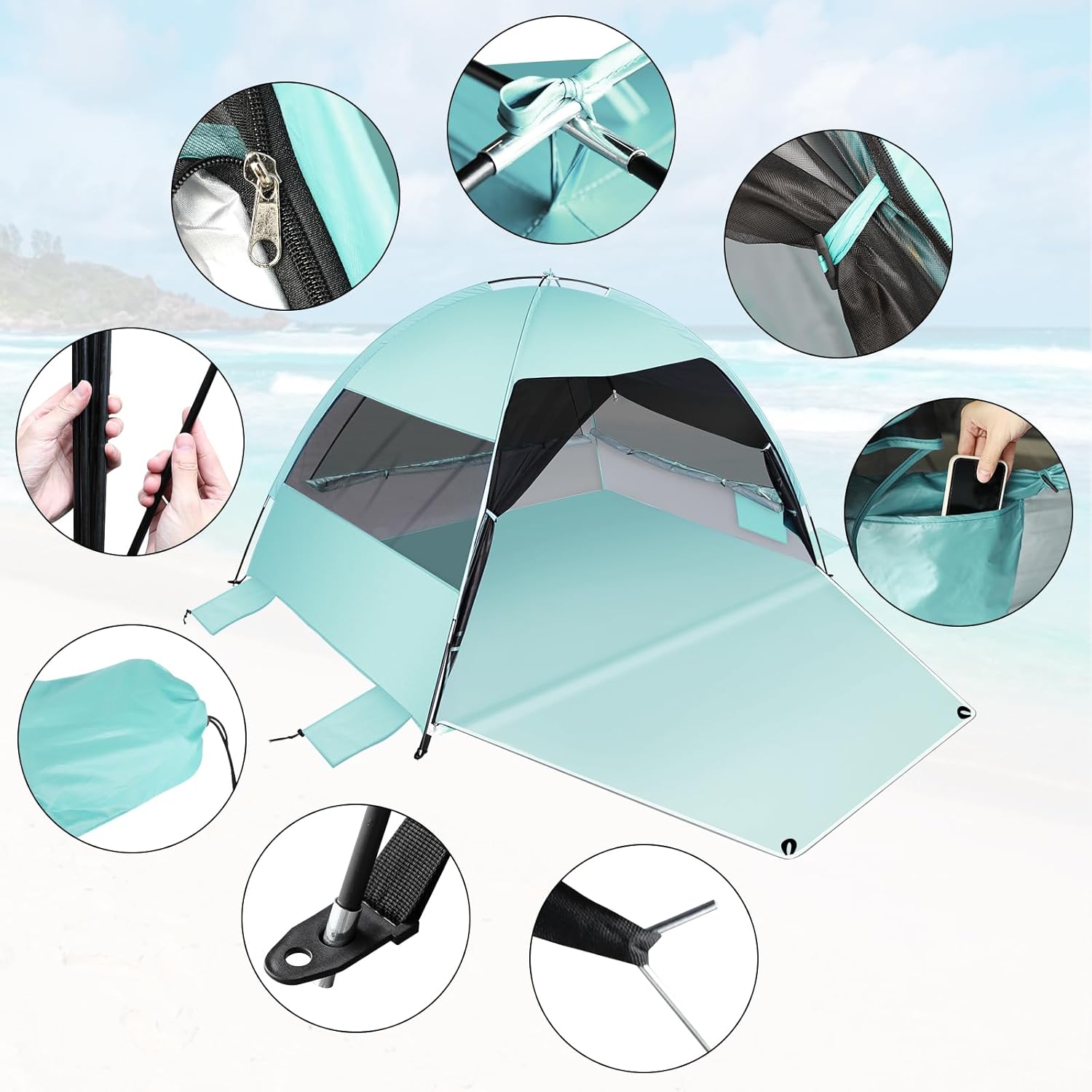 Large Easy Setup Beach Tent – Anti-UV Sun Shade Canopy with Extended Floor & 3 M