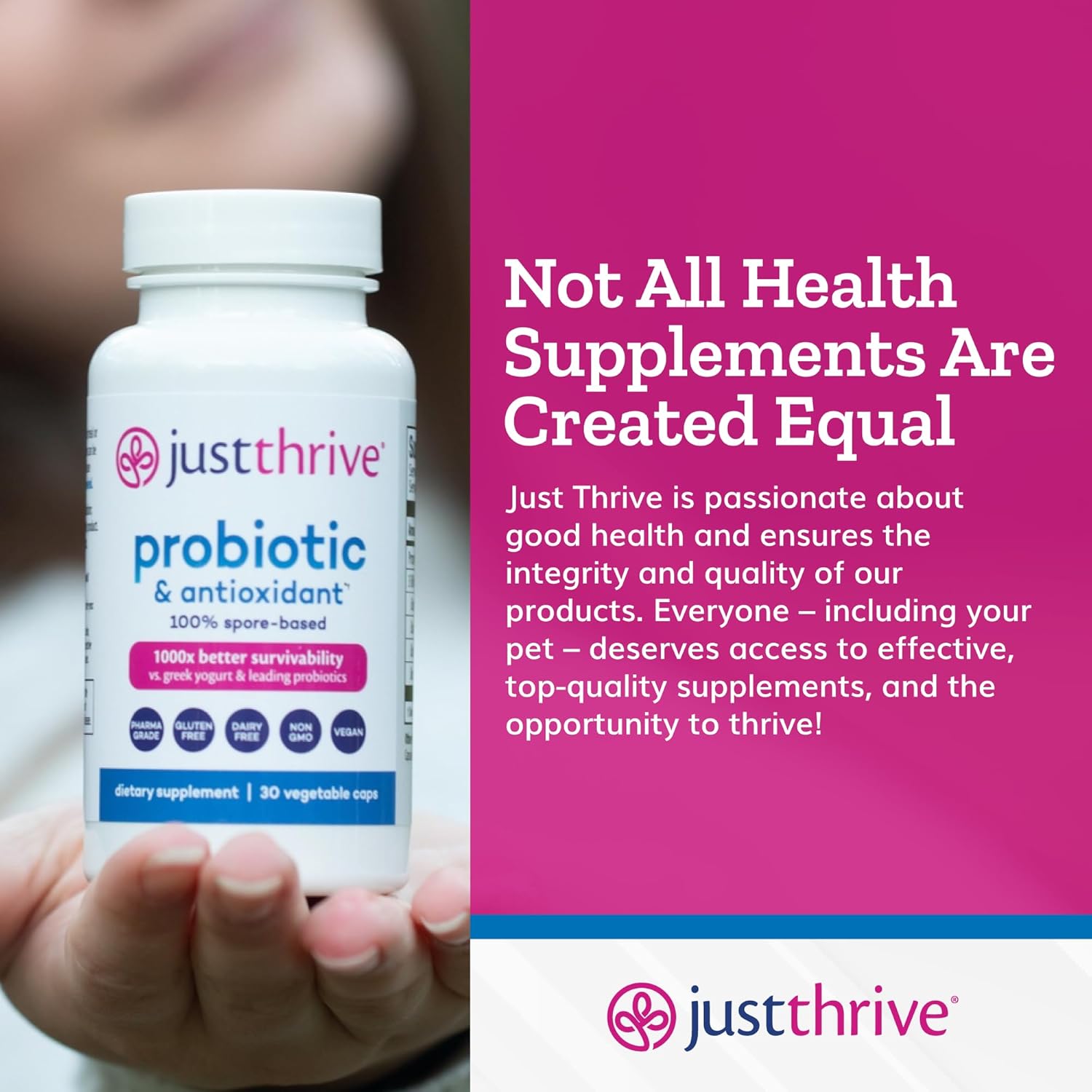 Just Thrive Probiotic & Antioxidant Supplement – 100% Spore-Based Digestive & Im