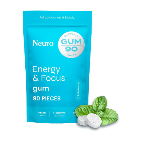 Neuro Energy & Focus Gum – 40mg Natural Caffeine with L-Theanine & B Vitamins fo