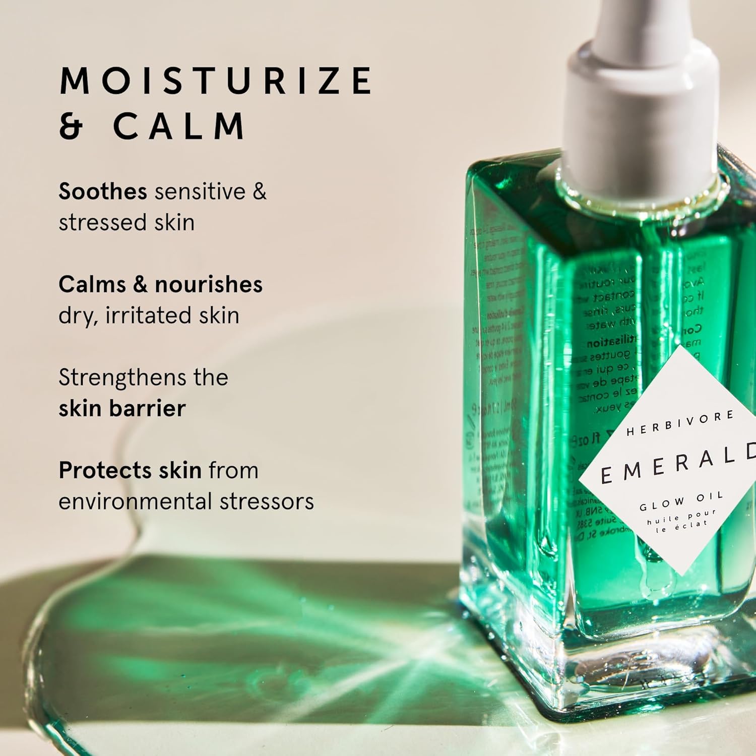 HERBIVORE Emerald Facial Oil – Calming & Hydrating Facial Oil with Squalane & As