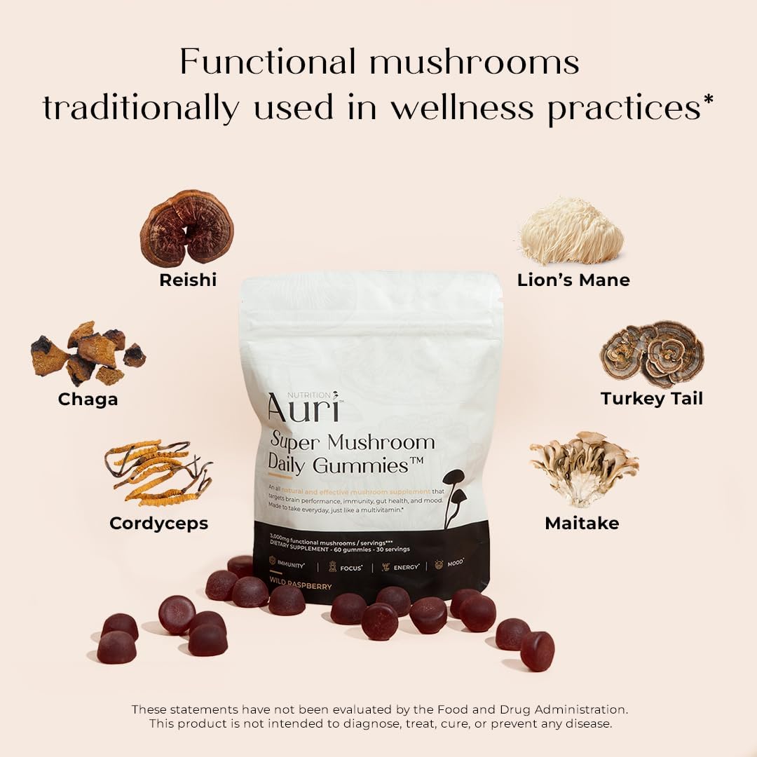 Auri Super Mushroom Daily Gummies – All-in-One Functional Gummies with 12 Mushro