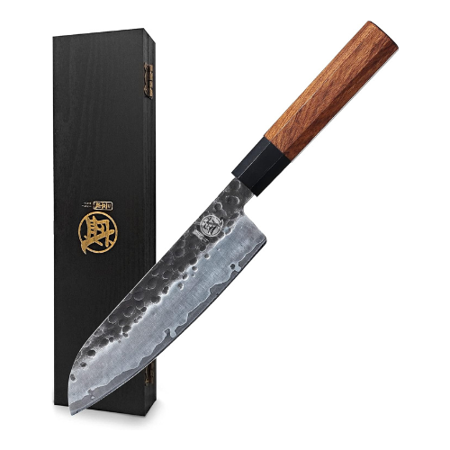 MITSUMOTO SAKARI 7-Inch Santoku Chef Knife – Hand-Forged Japanese Kitchen Knife,