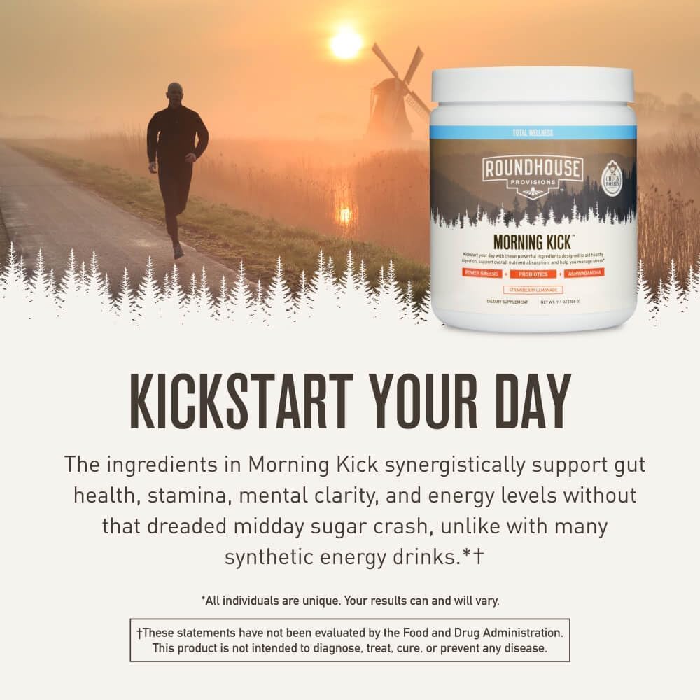 ROUNDHOUSE PROVISION® Morning Kick Zero Sugar Greens Superfood Powder | Digestiv