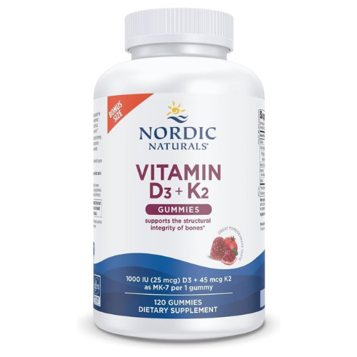 Nordic Naturals Vitamin D3 + K2 Gummies – 1000 IU D3 & 45 mcg K2 Pomegranate Flavor for Bone & Muscle Support (120 Gummies)
